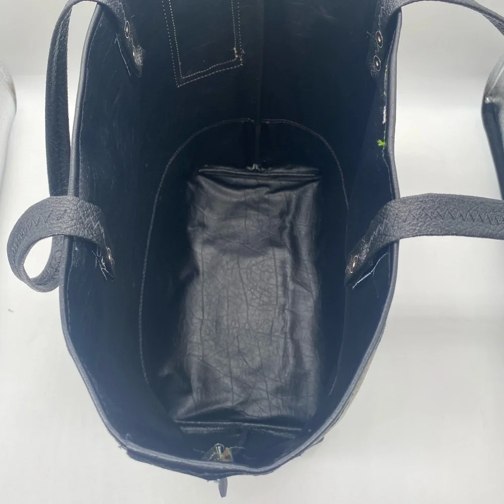 HANDMADE Unisex Camouflage Vegan Leather/ Denim Tote Bag.OS